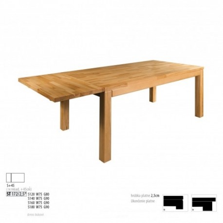 Rozkladací stôl z bukového dreva s hrúbkou vrchnej dosky 2,5 cm ST172