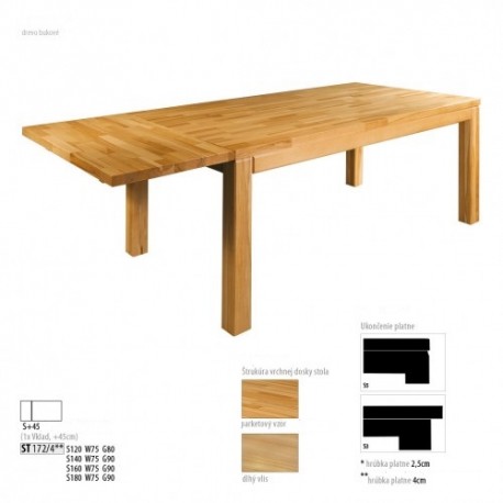 Rozkladací stôl z bukového dreva s hrúbkou vrchnej dosky 4 cm ST172